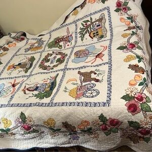 Vintage Homemade patchwork hand stitched cotton quilt, Queen 86”x86”